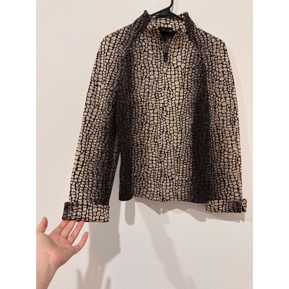 St. John Black Gold Metallic Crocodile Animal Print Zip Up Jacket Blazer Size 6 - Picture 5 of 13